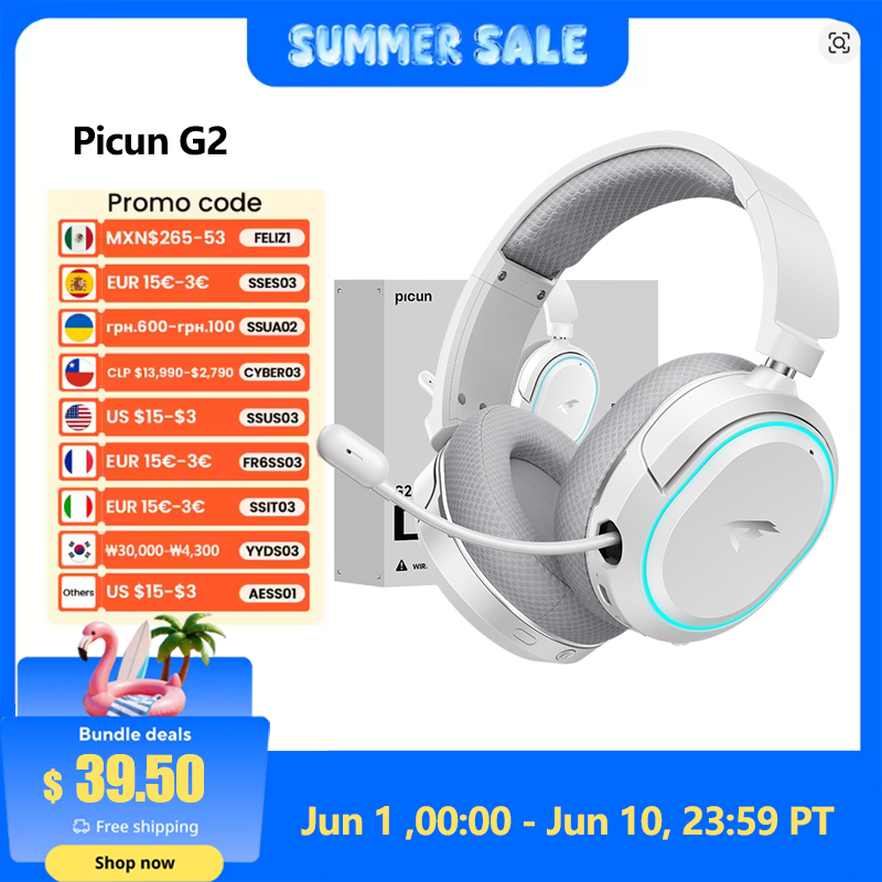 Gaming Headset Rgb - Picun G2 2.4GHz Bluetooth Wireless Gaming