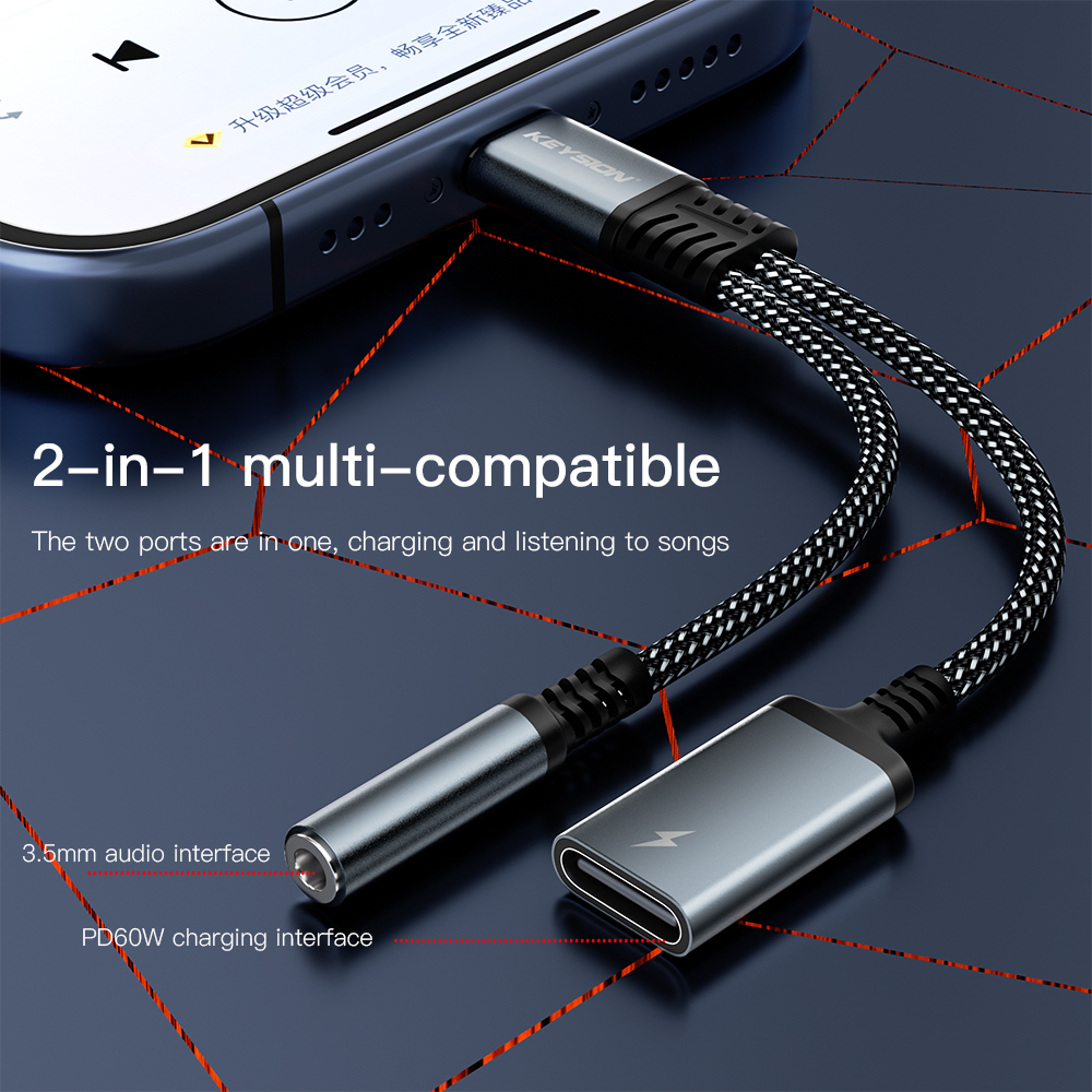 KEYSION 2 in 1 Type C to 3.5mm - Earphone Splitter Jack ulasan dan harga
