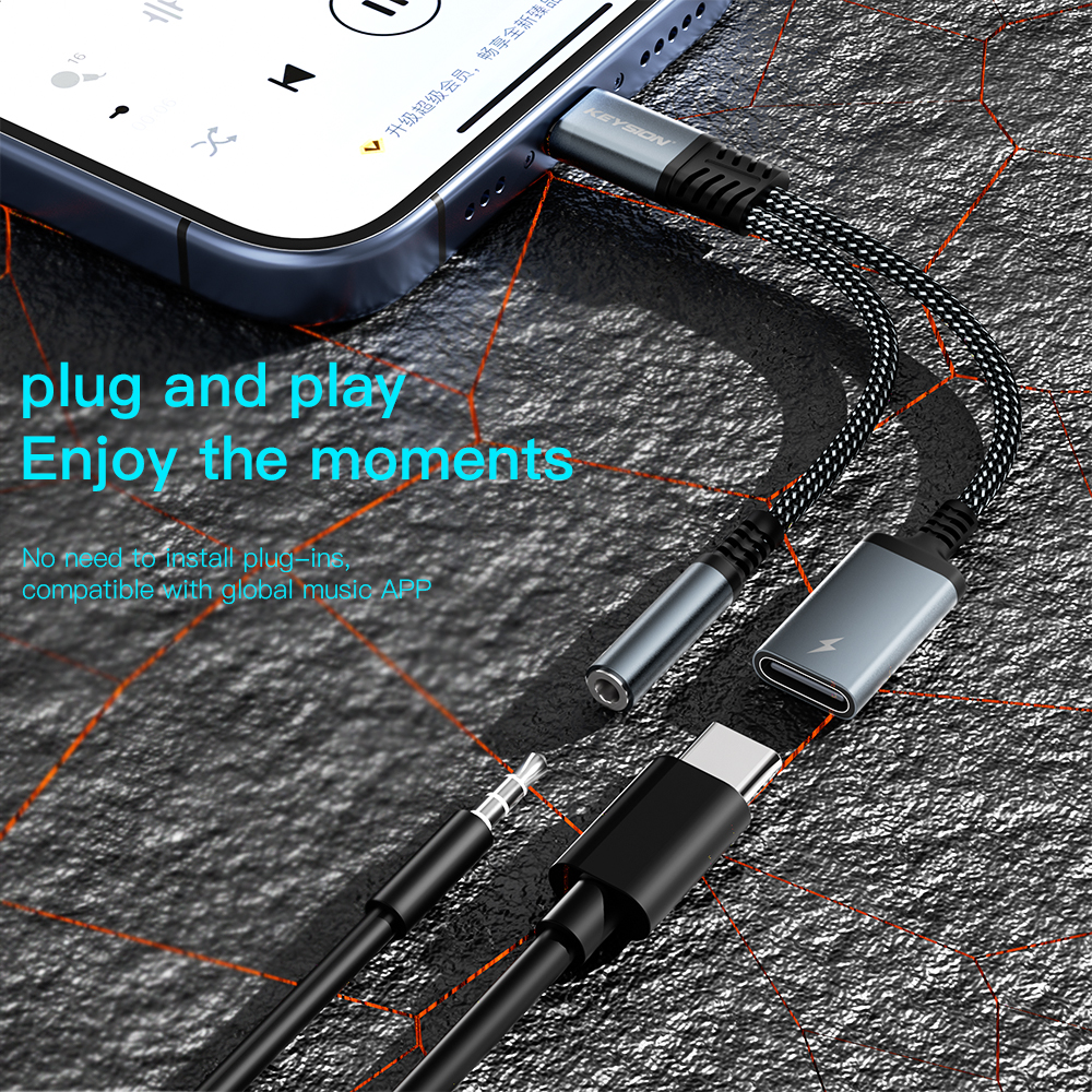 KEYSION 2 in 1 Type C to 3.5mm - Earphone Splitter Jack ulasan dan harga