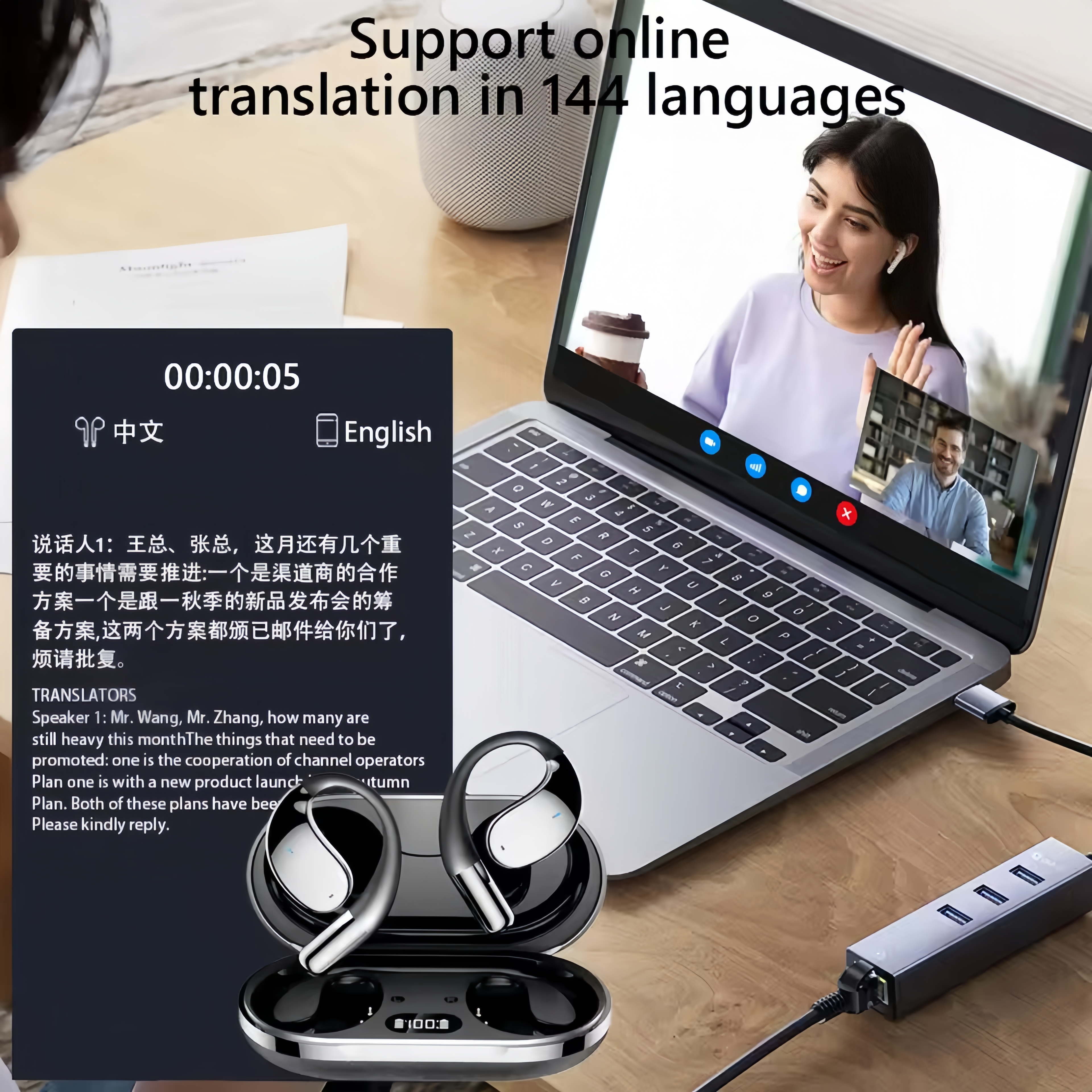 2026 New AI Translation Earbud - Bluetooth Headset On Ear ulasan dan harga